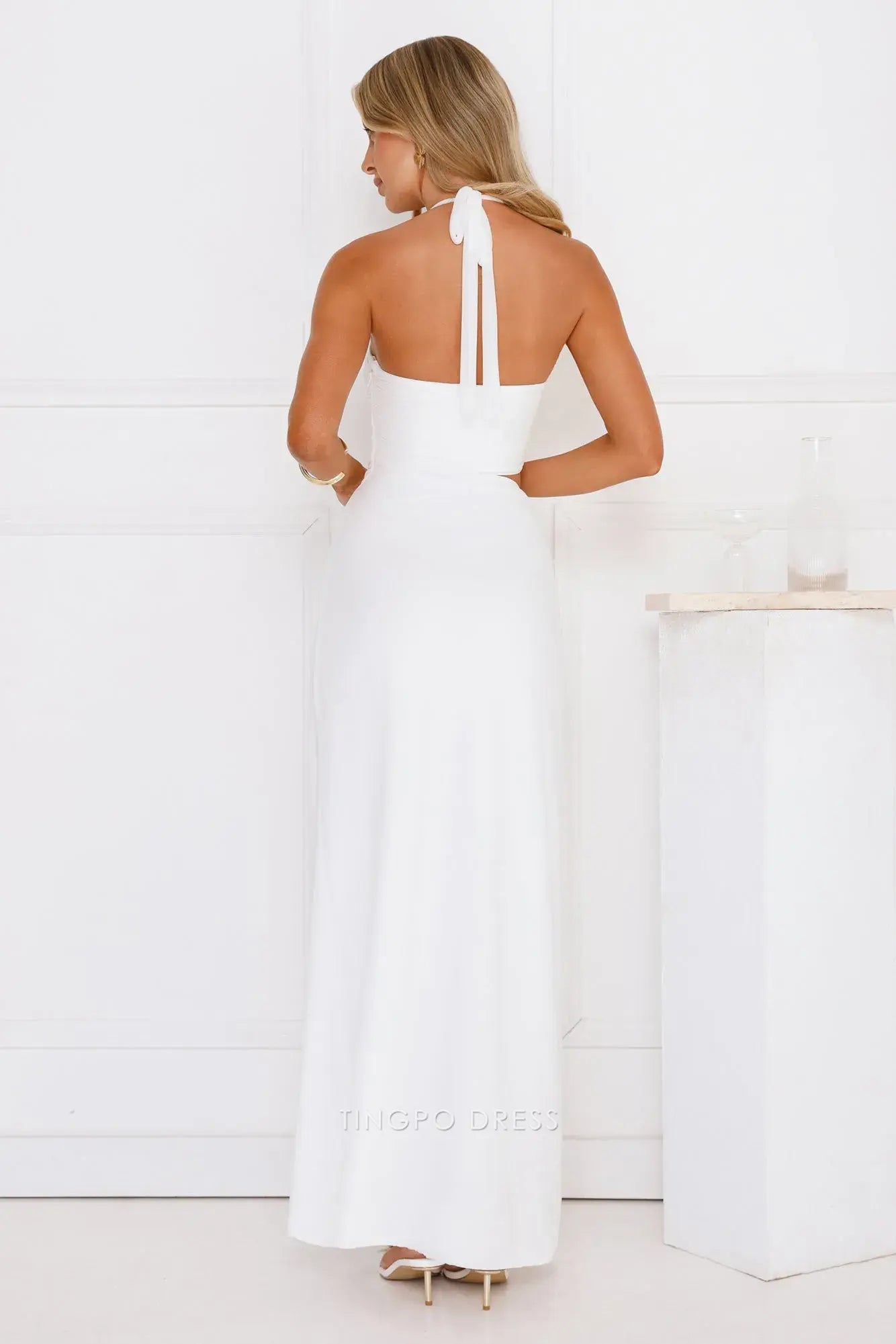 Elegant Halter Neck Cutout High - Slit Maxi Dress Prom Dress